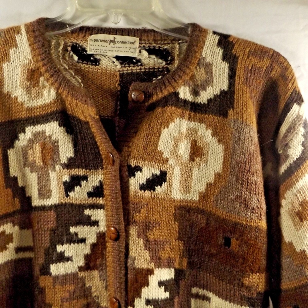 Vintage Peruvian Connection Alpaca Geometric Cardigan Sweater Brown Size M